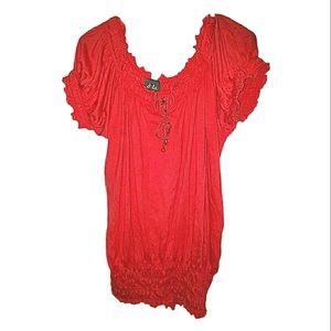 Dots Pink Smocked Flowy Tie Neck Top